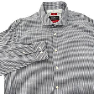 KENNETH COLE AWEARNESS Men's 16 1/2 Slim Blue & White Gingham Performance Shirt
